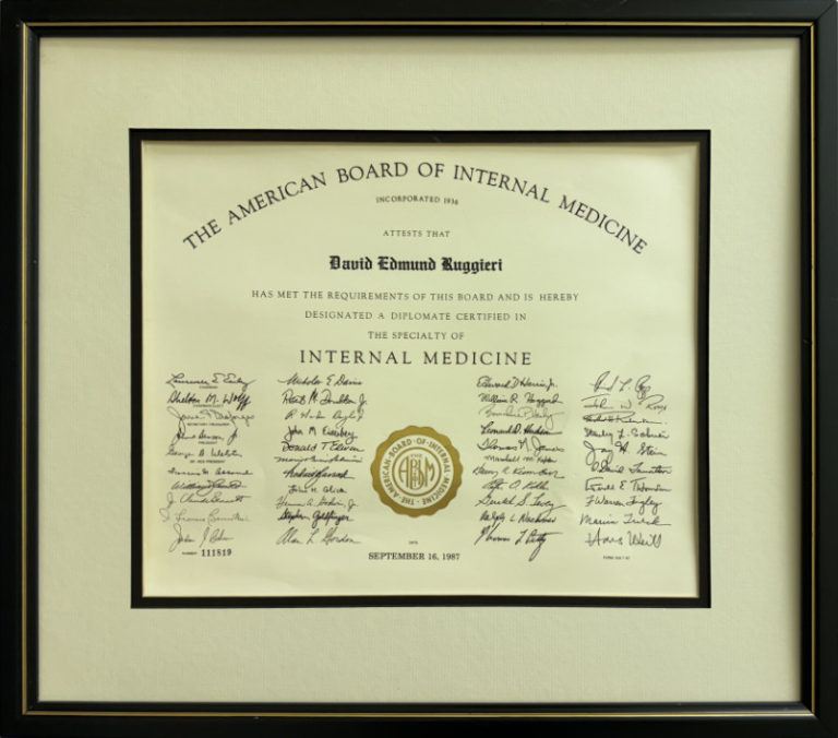 American Board of Internal Medicine Certification in the speciality of Internal Medicine