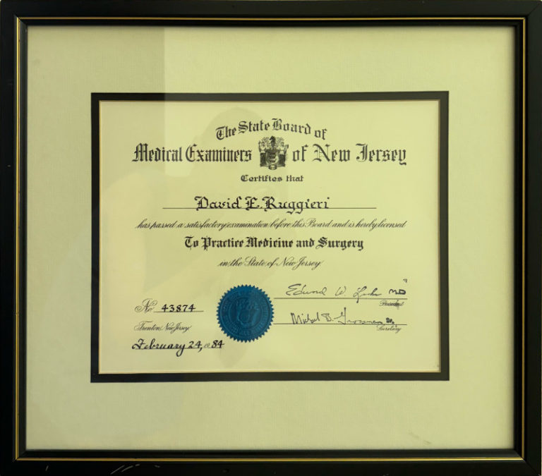 State Board of Medical Examiners of New Jersey Certification to practice Medicine and Surgery