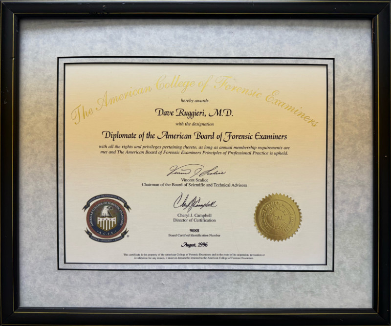 Diploma of the American Board of Forensic Examiners